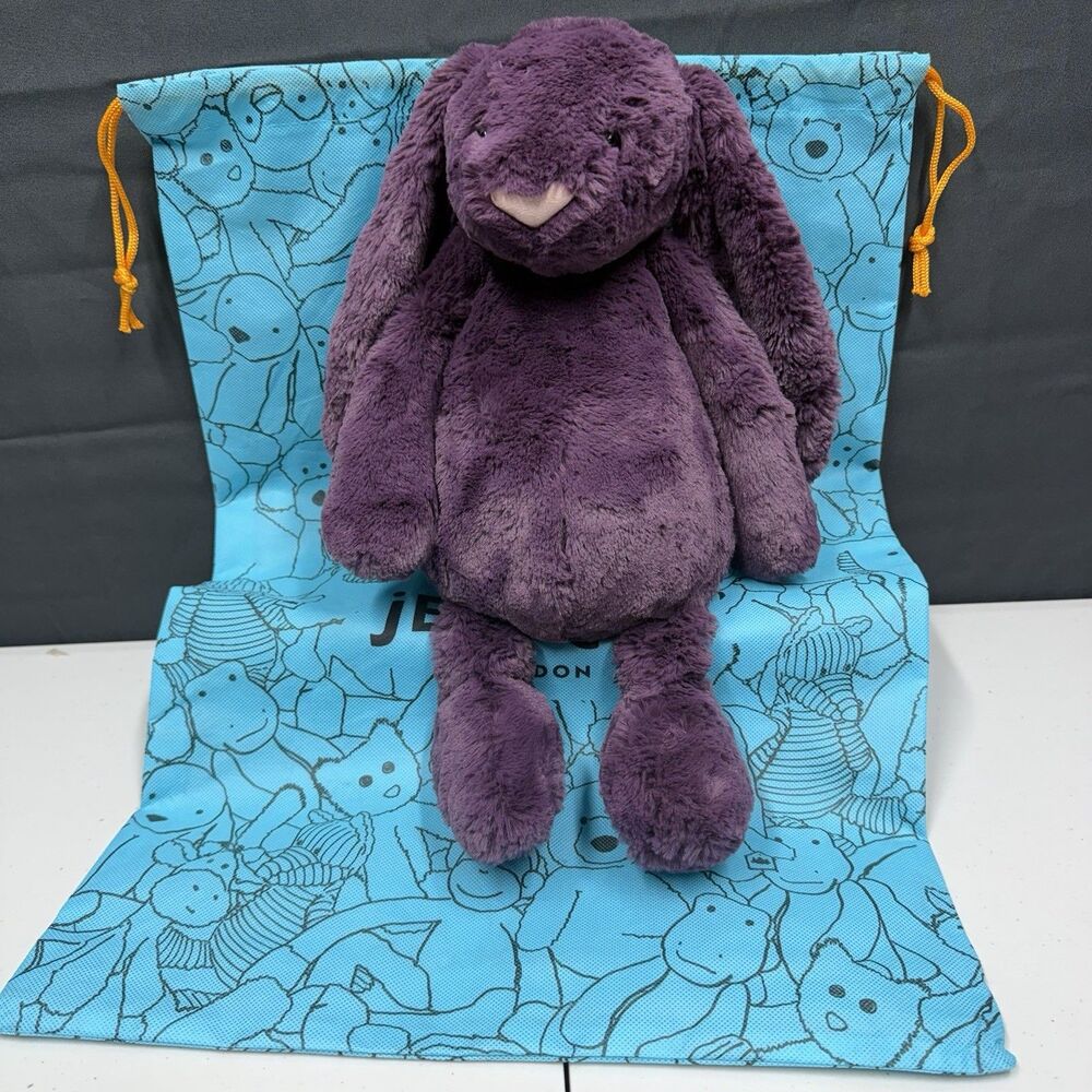 Large Jellycat BASHFUL PLUM BUNNY Soft Plush HTF Extremely RARE SIZE & COLOR